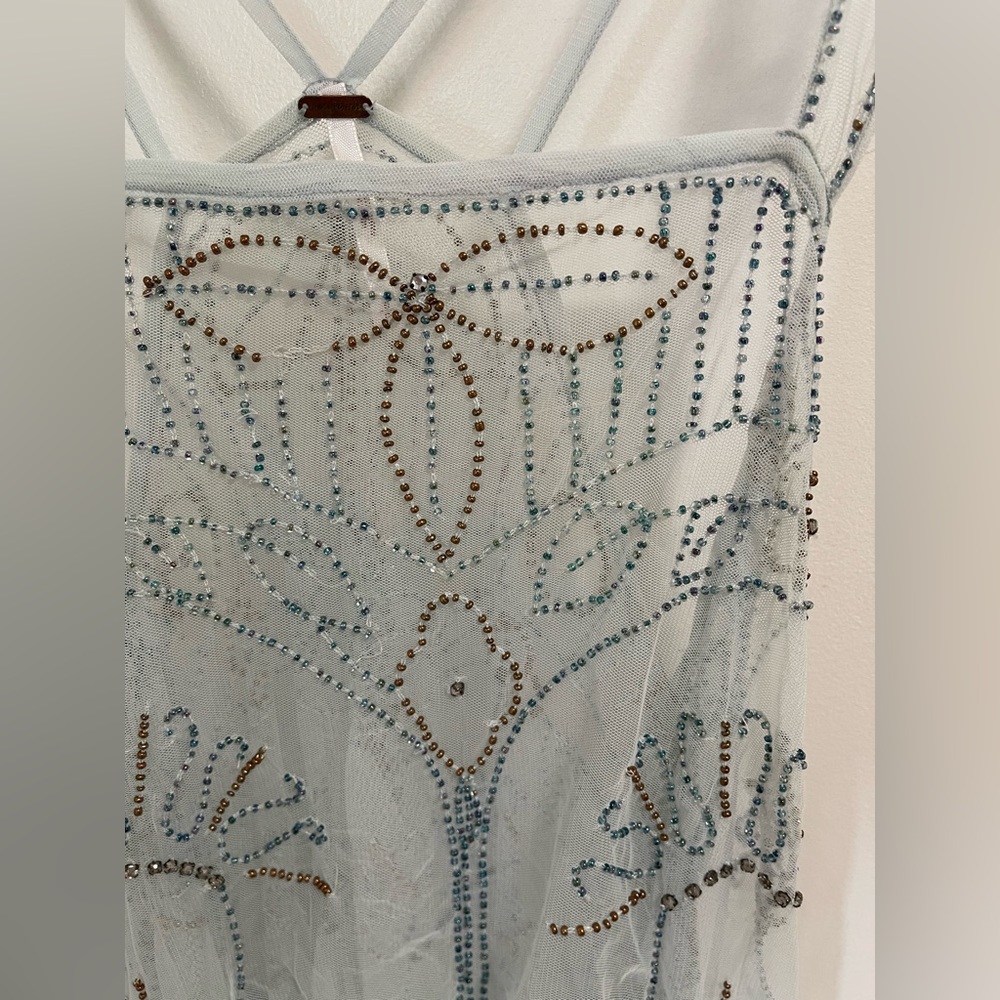 Free People Sheer Embroidered Light Blue Overlay Dress - Picture 9 of 14